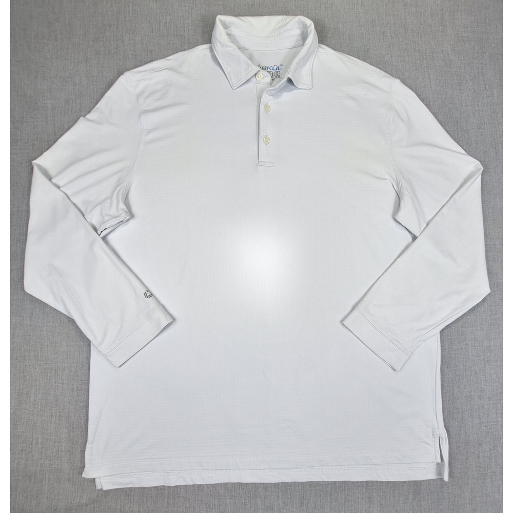IBKUL Mens XL White IceFil Long Sleeve Golf Polo Shirt UPF 50+ Cooling Stretch